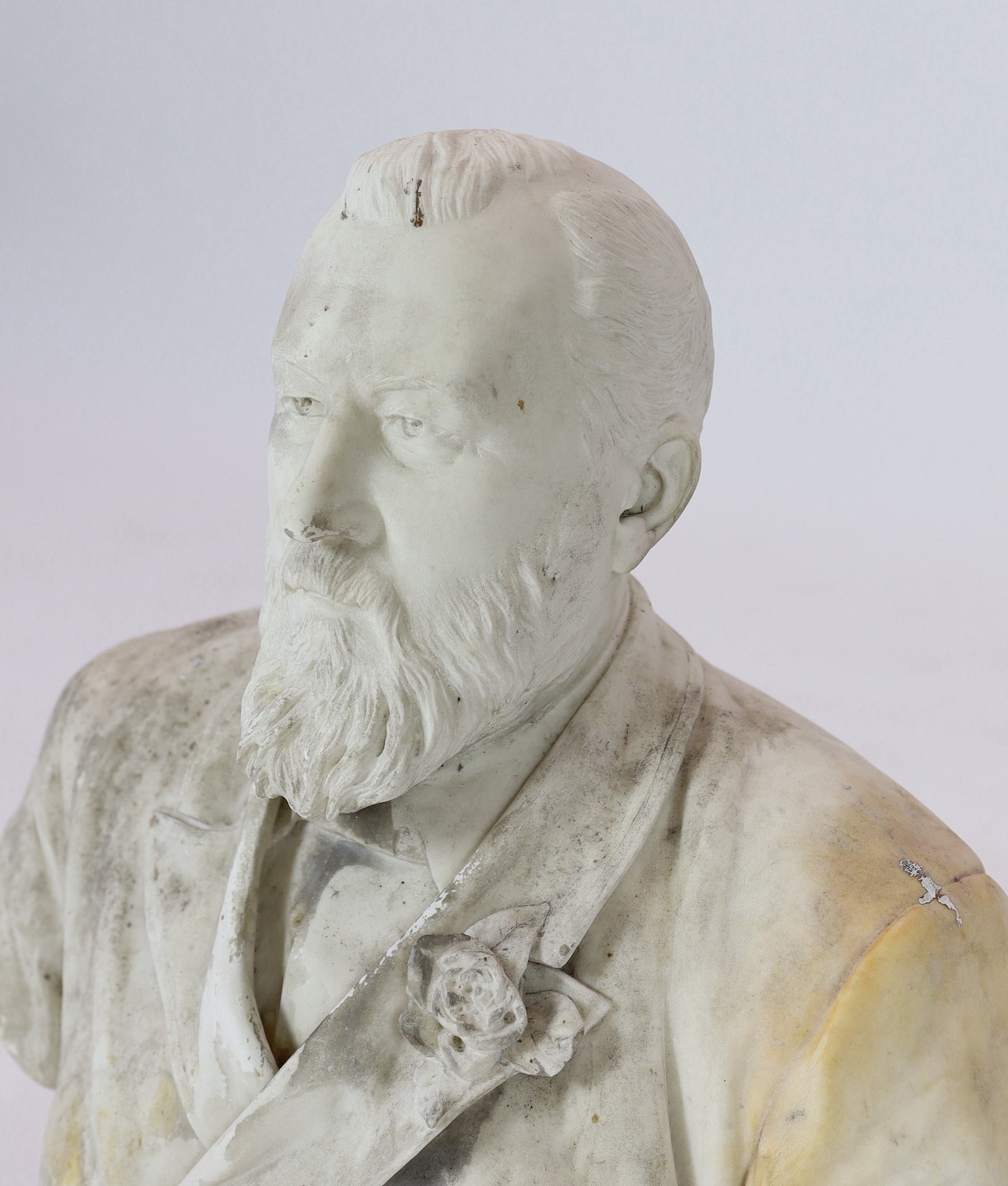 William John Seward Webber (1842-1919). A carved white marble bust of a gentleman, width 56cm, height 65cm